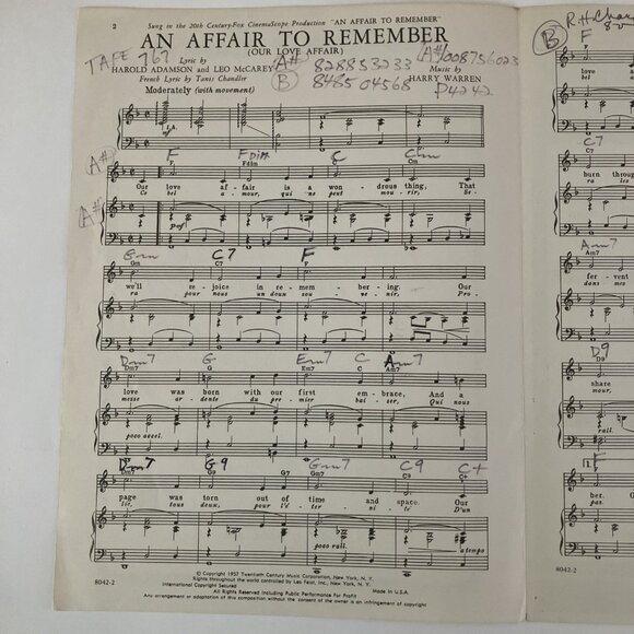 40s 50s Vintage Sheet Music Eartha Kitt, Affair To Remember, Davy Crockett - Picture 12 of 16